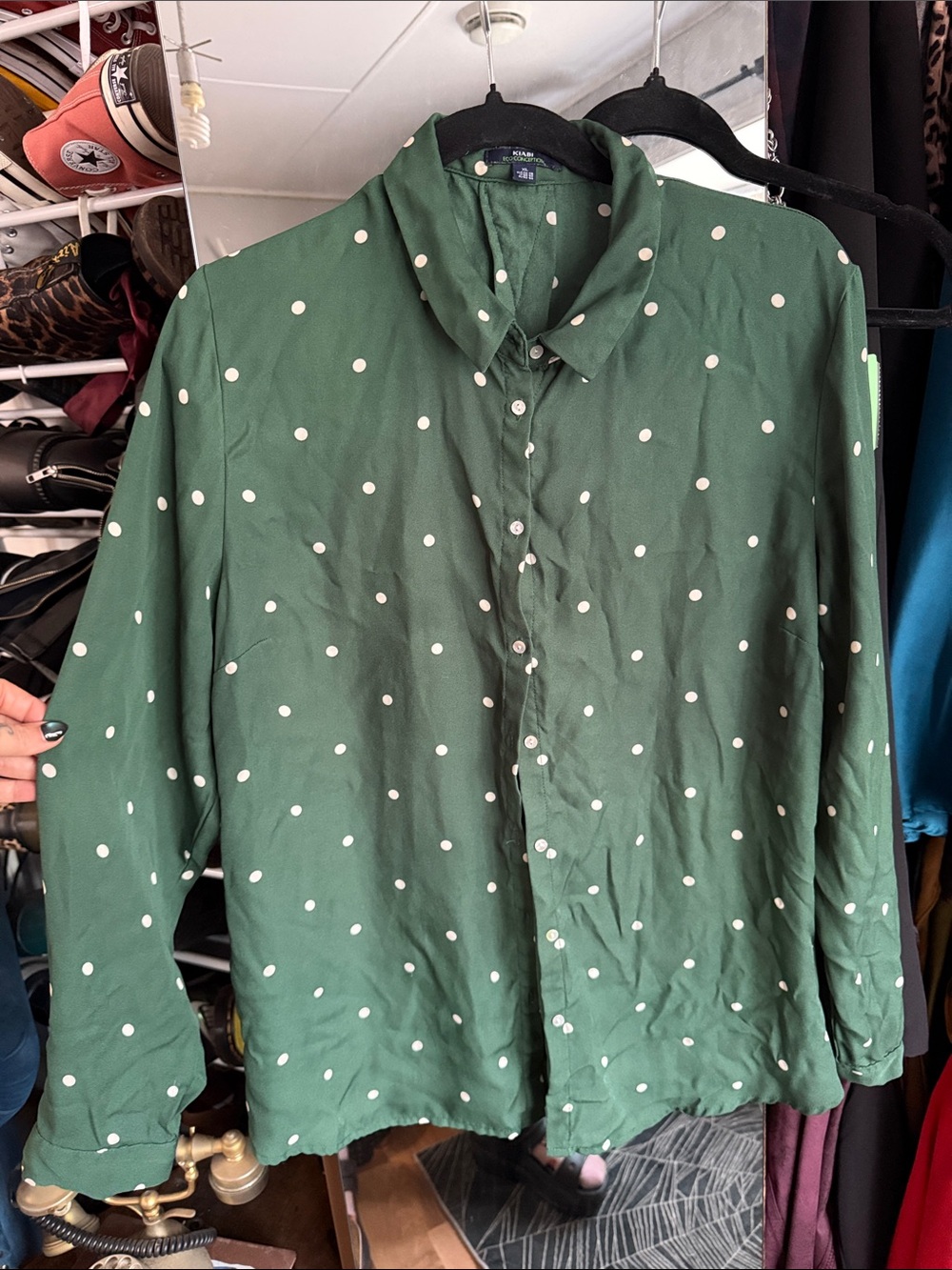 Green Polka Dot Button-Down Blouse